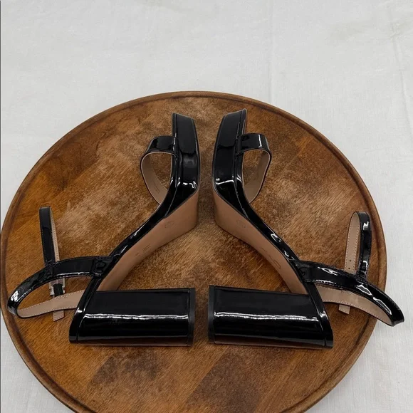 Mix No 6 Shoes Wm 8.5 Wide Sundra Black Faux Patent Leather Sandals Block Heel - Picture 6 of 11